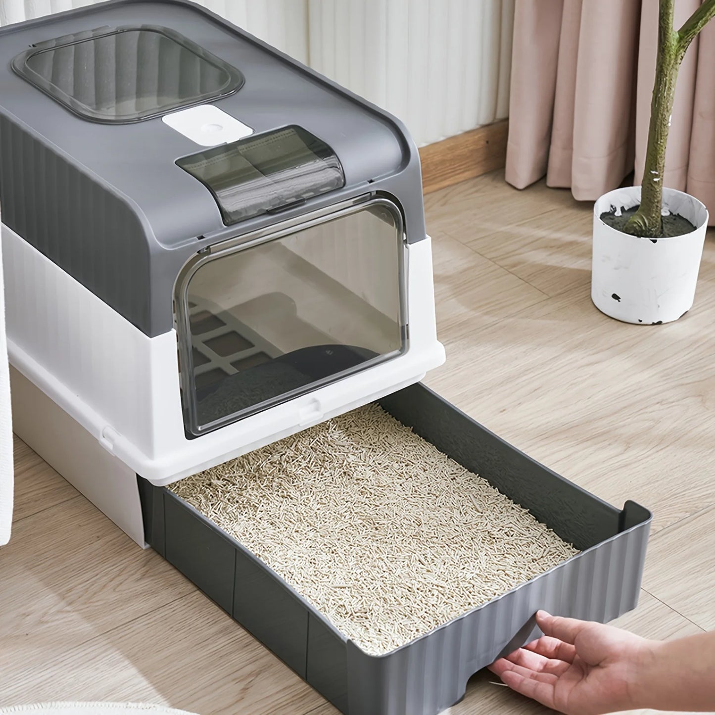 Easy To Clean Portable Fully Enclosed Drawer Top in Cat Litter Box with Splash Cover and Spoon, Cat Toilet Pet Supplies