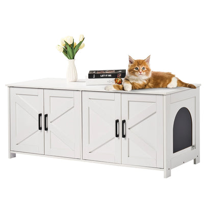 VEVOR Cat Litter Box Enclosure for 2 Cats Litter Box Furniture Hidden Wooden Cat Box Cabinet Fit Most of Litter Box White 19.4kg