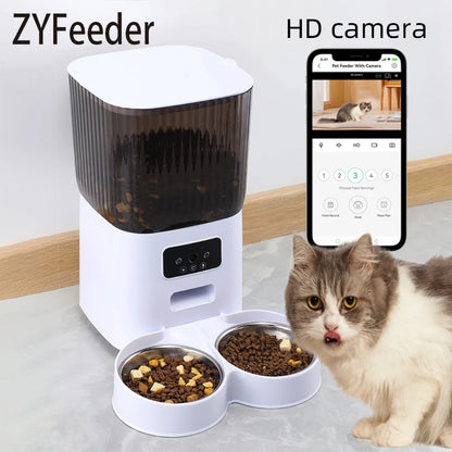 5L Pet Feeder with Camera Automatic Cat Feeder Smart Dog Food Dispenser WiFi Timing Quantitative Stainless Steel Feeding Bowl