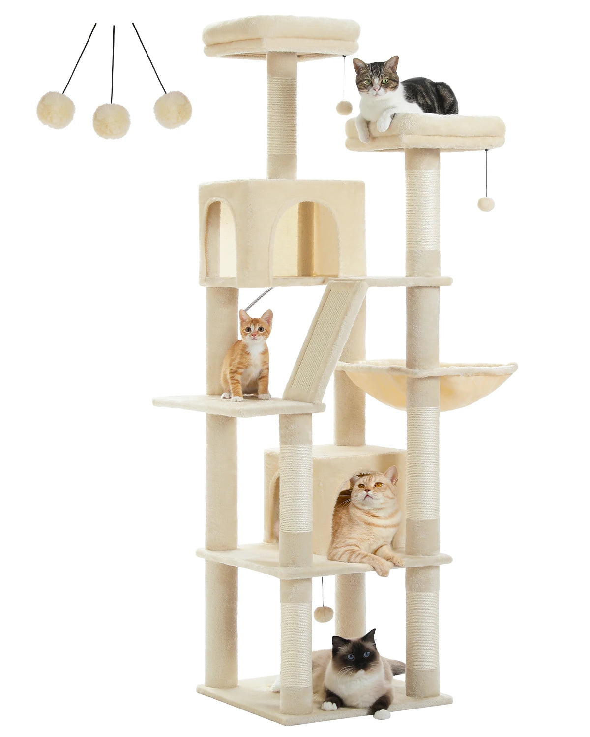 H180CM Large Cat Tree for Indoor Tall Tower for Cat Multi-Level Plush with Natural Sisal Scratching Post Condos Perches Hammock