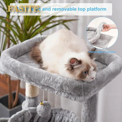 Hey-brother Cat Tree, Cat Tower for Indoor Cats, Cat House with Large Padded Bed, Cozy Condo, Hammocks, Sisal