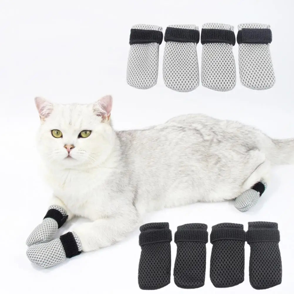 4 Pcs Cat Socks Anti-Scratch Anti Skid Protective Cats Shoes Elastic Soft Fabric Non-Slip Kitten Foot Cover Pet Supplies