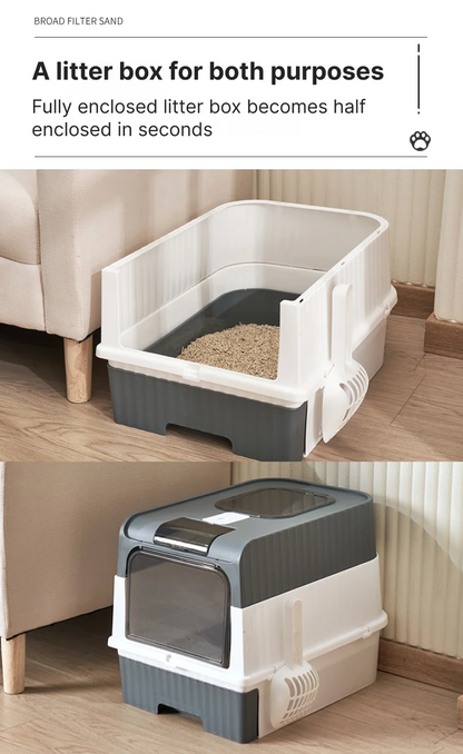 Easy To Clean Portable Fully Enclosed Drawer Top in Cat Litter Box with Splash Cover and Spoon, Cat Toilet Pet Supplies