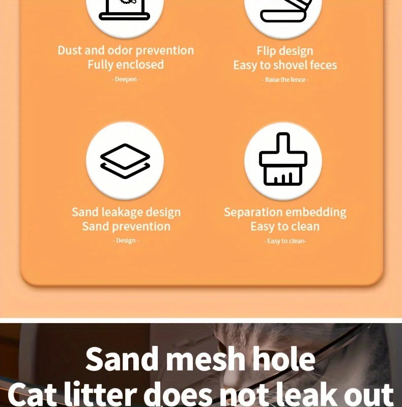 1 Extra Large Fully Enclosed Cat Litter Box, Cat Toilet for Home Use, Leak Proof and Splash Proof, Three-layer Foldable