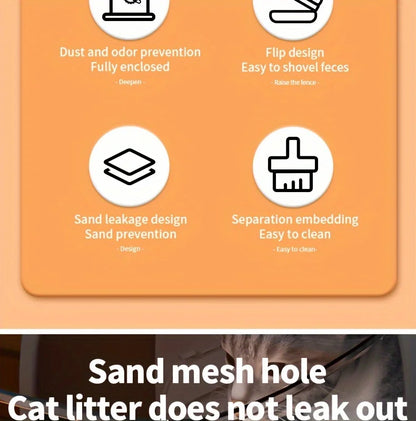 1 Extra Large Fully Enclosed Cat Litter Box, Cat Toilet for Home Use, Leak Proof and Splash Proof, Three-layer Foldable