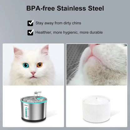 NPET Cat Water Fountain Stainless Steel, 50oz/1.5L Dishwasher Safe Pet Water Fountain with Visible Window Light for Cats