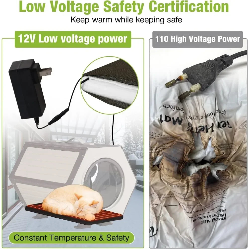Outdoor Heated Cat House, Heater Insulated Feral Cat Shelter with Adjustable Temperature and Time Cat House with Escape Door