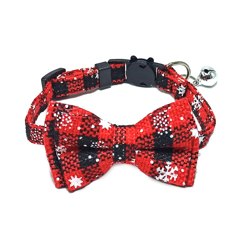 Pet Breakaway Kitten Cat Collar Bow Tie with Bell Cute Plaid Christmas Red Adjustable Dog Collar for Cats Kitten Accessories