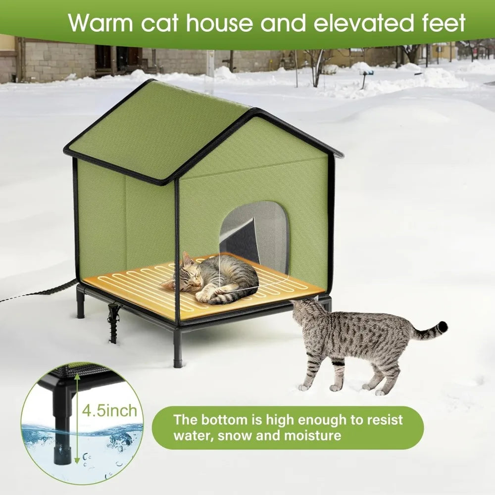 Heated Cat House Outdoor for Outsid-Wide Winter Shelter for Cat, Heated House for Outside Weatherproof Insulated Protection