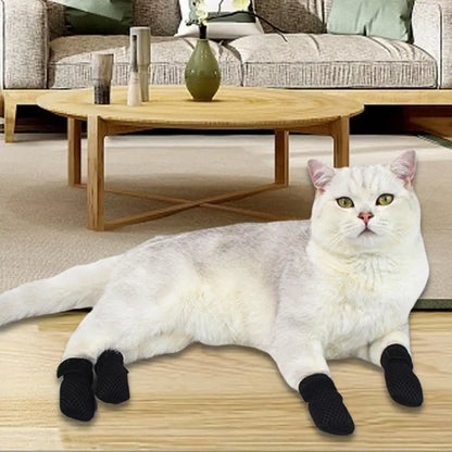 4 Pcs Cat Socks Anti-Scratch Anti Skid Protective Cats Shoes Elastic Soft Fabric Non-Slip Kitten Foot Cover Pet Supplies