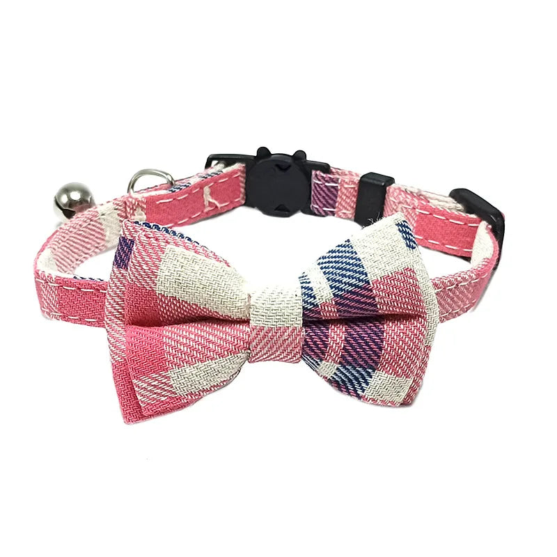 Pet Breakaway Kitten Cat Collar Bow Tie with Bell Cute Plaid Christmas Red Adjustable Dog Collar for Cats Kitten Accessories