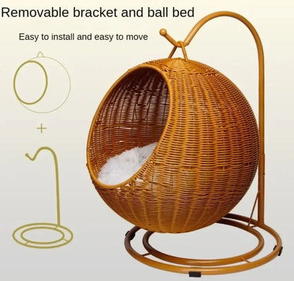 Internet celebrity semi-enclosed pet hammock cat nest cat cage round cat hanging bed basket rattan summerhammock