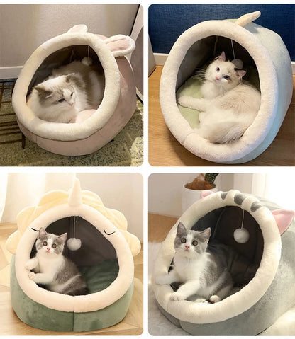 Pet Tent Cave Bed for Cats Small Dogs Self-Warming Cat Tent Bed Cat Hut Comfortable Pet Sleeping Bed Foldable Removable Washable