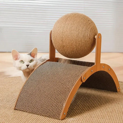 2 In 1 Cat Scratching Ball Wooden Cat Scratcher Sisal Scratch Board Wear-Resistant Grinding Paw Toy Solid Wood Scraper for Cats