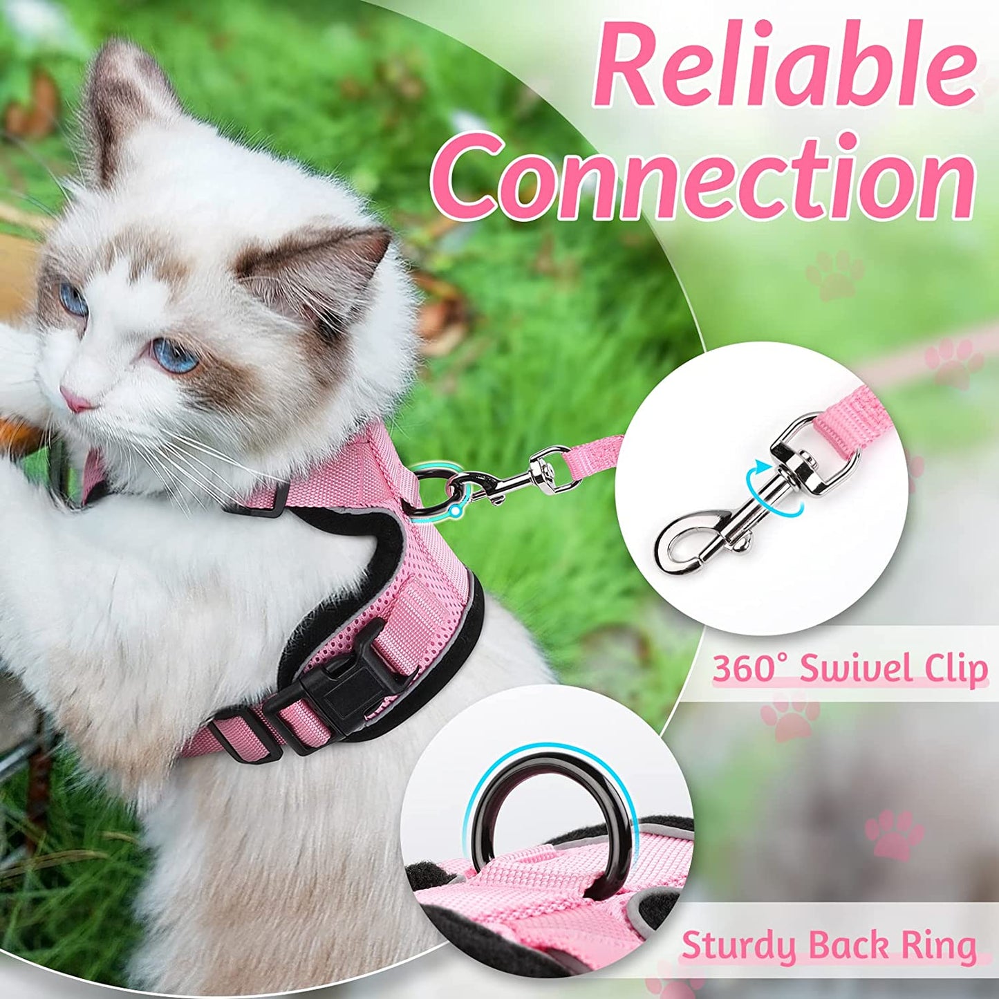 YOKEE Soft Mesh Small Cat Harness and Leash Set Adjustable Vest Escape Proof for Pet Kitten Easy Control Reflective Puppy Dogs