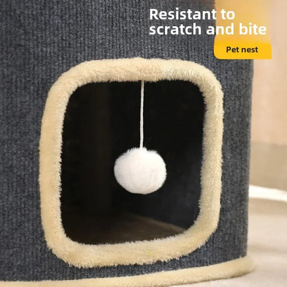 3-tiers Cat Bed Pet House Covered Cave with soft mat Large Hideaway Cat Tent with Fluffy Ball Hanging Accessories