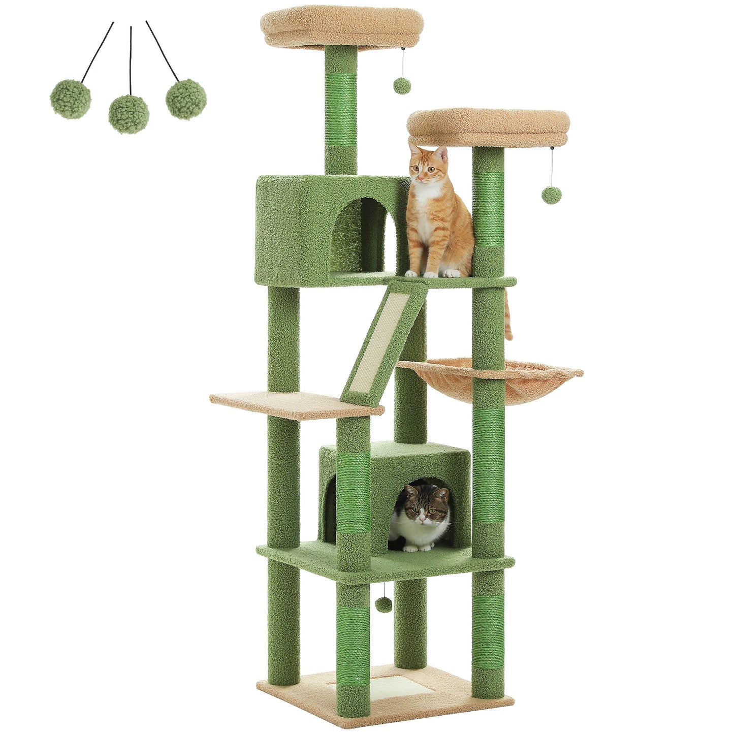 H180CM Large Cat Tree for Indoor Tall Tower for Cat Multi-Level Plush with Natural Sisal Scratching Post Condos Perches Hammock