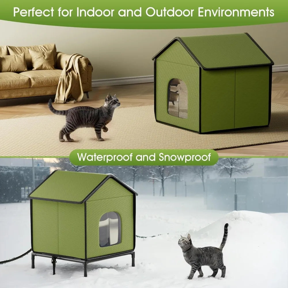 Heated Cat House Outdoor for Outsid-Wide Winter Shelter for Cat, Heated House for Outside Weatherproof Insulated Protection