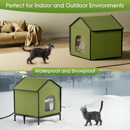 Heated Cat House Outdoor for Outsid-Wide Winter Shelter for Cat, Heated House for Outside Weatherproof Insulated Protection