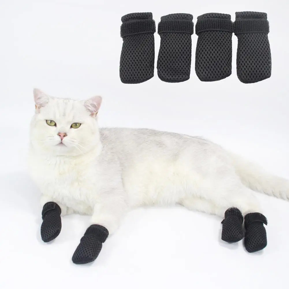 4 Pcs Cat Socks Anti-Scratch Anti Skid Protective Cats Shoes Elastic Soft Fabric Non-Slip Kitten Foot Cover Pet Supplies