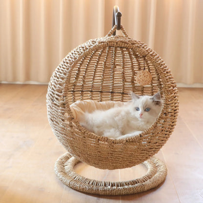 Internet celebrity semi-enclosed pet hammock cat nest cat cage round cat hanging bed basket rattan summerhammock