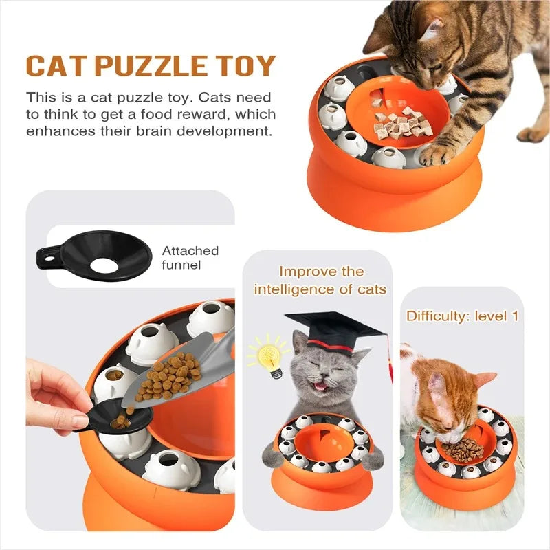 Cat Puzzle Toy Slow Feeder Bowl Fun Interactive Slows Down Pets Eating Protect Kitty Neck Multifunction Pet Feed Slanted Design