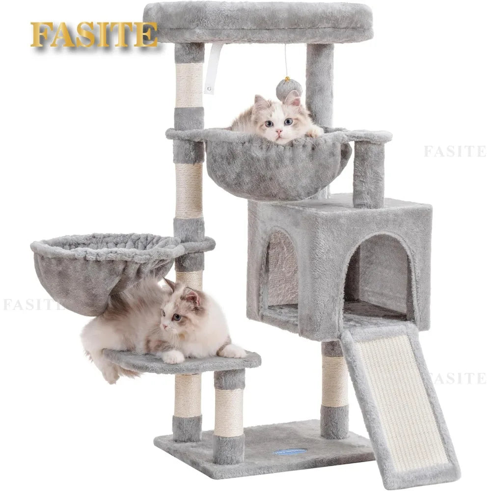 Hey-brother Cat Tree, Cat Tower for Indoor Cats, Cat House with Large Padded Bed, Cozy Condo, Hammocks, Sisal