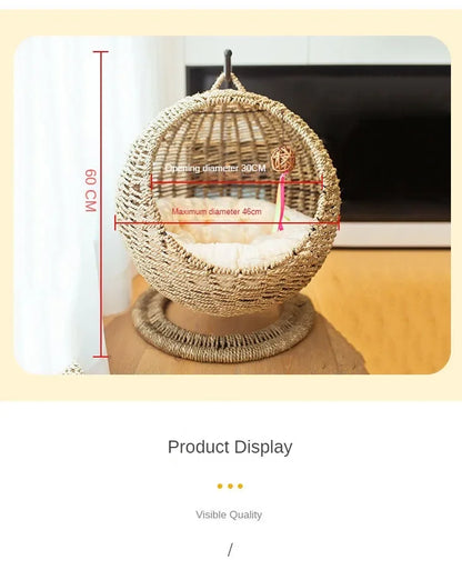 Internet celebrity semi-enclosed pet hammock cat nest cat cage round cat hanging bed basket rattan summerhammock