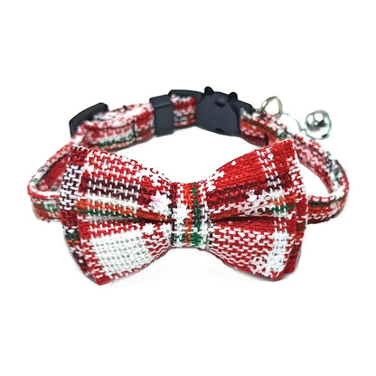 Pet Breakaway Kitten Cat Collar Bow Tie with Bell Cute Plaid Christmas Red Adjustable Dog Collar for Cats Kitten Accessories