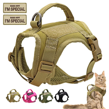 Nylon Cat Harness Vest with 2 Sticker Military Tactical Cats Harness With Handle Cats Small Dogs Pet Training Walking Chihuahua