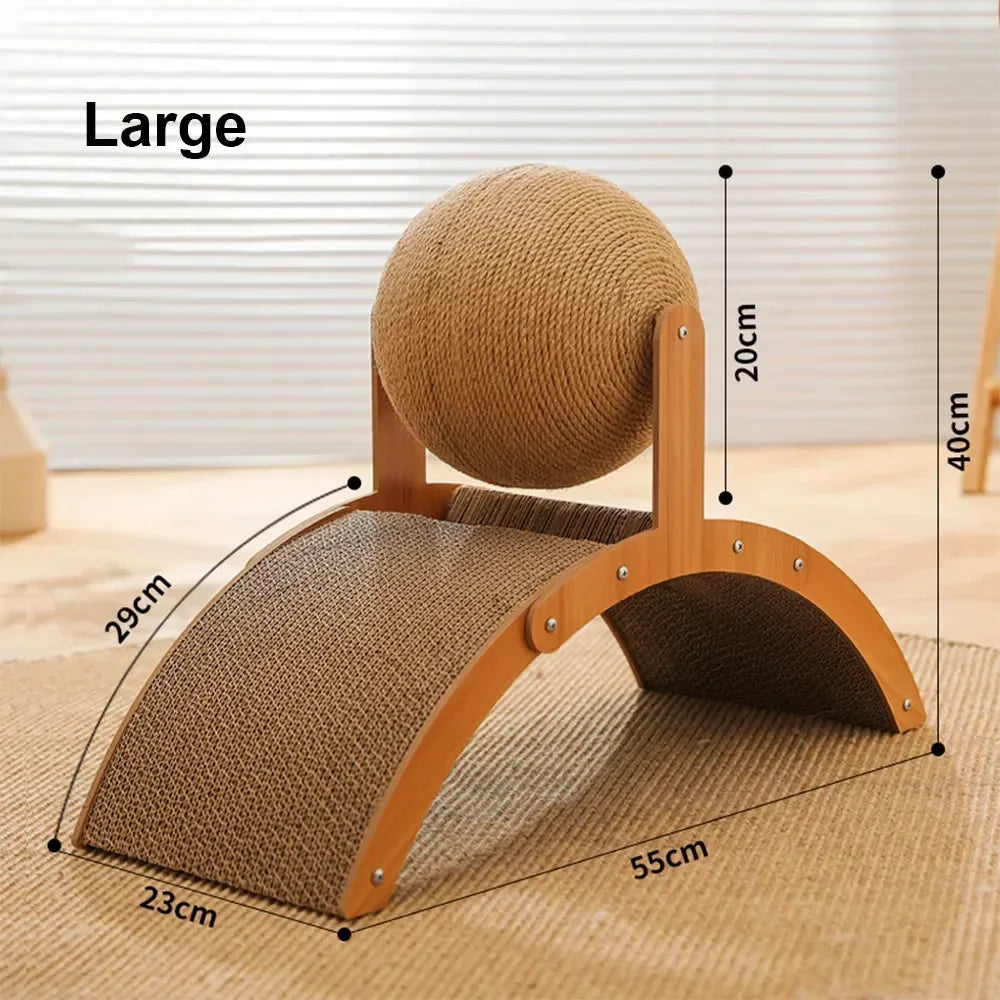 2 In 1 Cat Scratching Ball Wooden Cat Scratcher Sisal Scratch Board Wear-Resistant Grinding Paw Toy Solid Wood Scraper for Cats