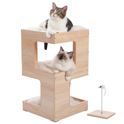 Cat Condo Small Modern Cat Tree for Indoor Cats, 23.6" Wood Cat Furniture, Cat Tower with Free Cat Toy, Scratching Pad and Remov