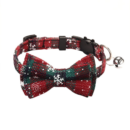 Pet Breakaway Kitten Cat Collar Bow Tie with Bell Cute Plaid Christmas Red Adjustable Dog Collar for Cats Kitten Accessories