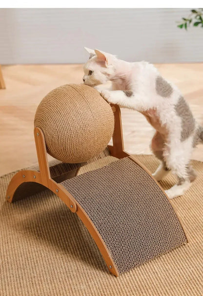 2 In 1 Cat Scratching Ball Wooden Cat Scratcher Sisal Scratch Board Wear-Resistant Grinding Paw Toy Solid Wood Scraper for Cats