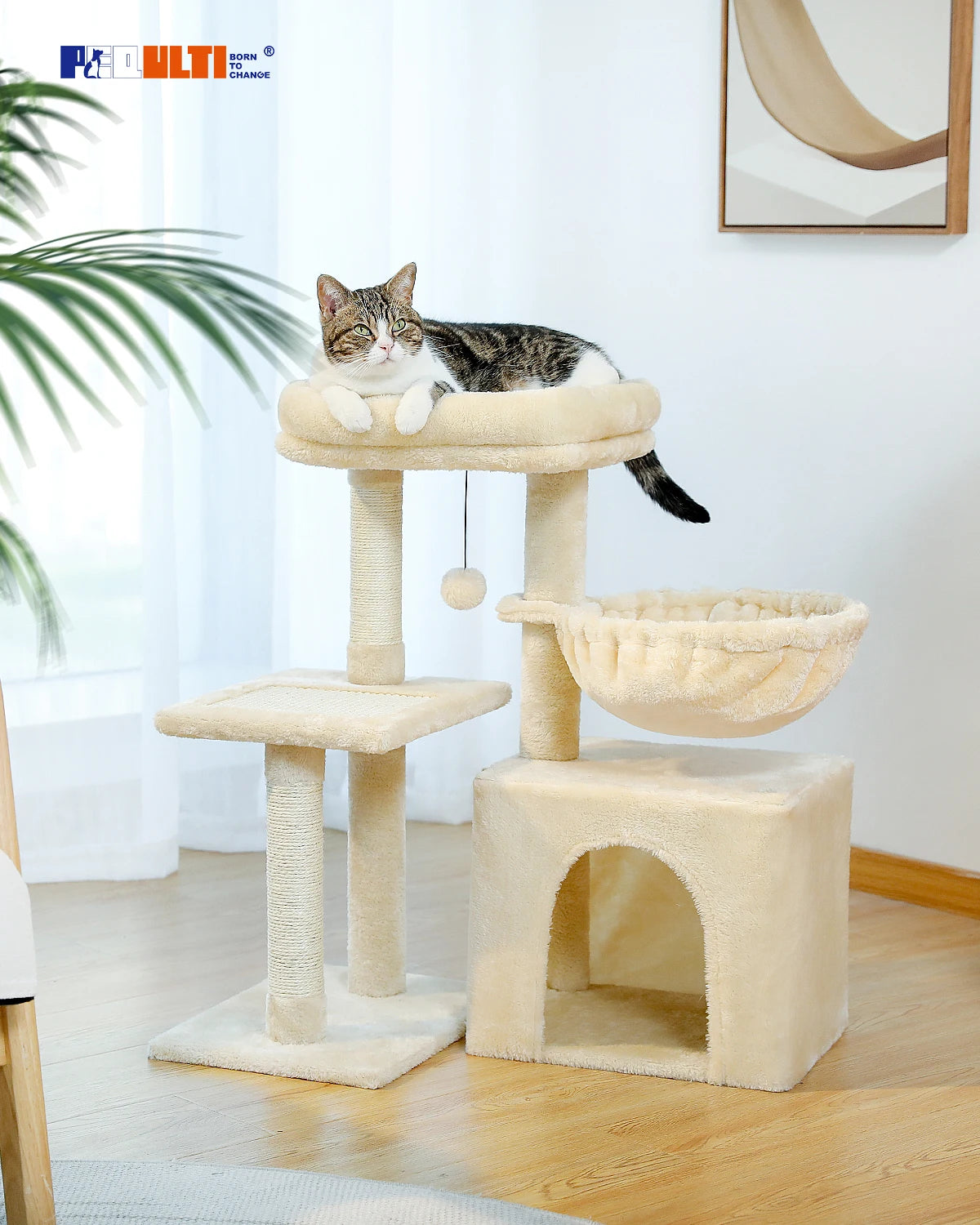 Cat tree Cat Tower for Indoor Cats 2 Styles Cat Activity Tree with Cat Scratching Posts Big Hammock and Removable Top Perch Grey