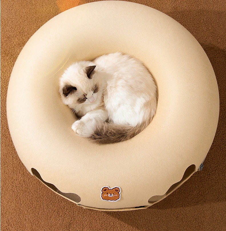 Cat Tunnel Bed for Cats Peekaboo Cat Cave Dual-Opening Cat Cave for Medium Large Cats Scratchable Donut Cat Bed Cat Donut Tunnel