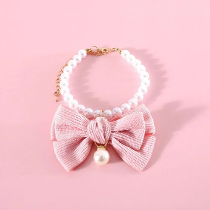 Cat Pearl Collar Necklace with Bow Pendant Cute Jewelry Puppy Dog Collar Adjustable Cat Wedding Necklace Pet Costume Accessories