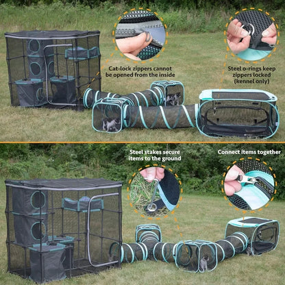 Outdoor Catio Mega Kit for Cats, Replacement Parts, and 10' Tunnels