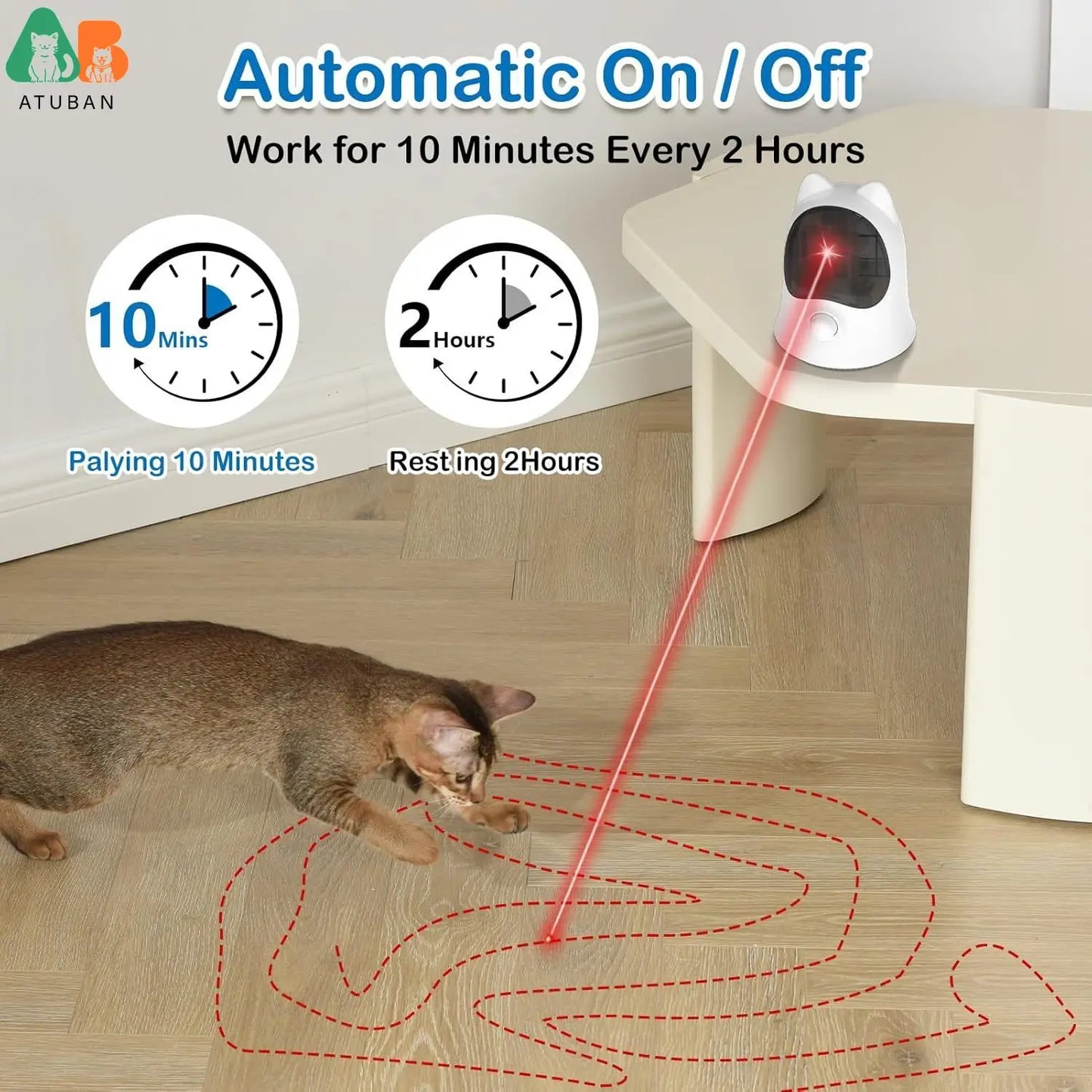 ATUBAN Laser Cat Toys with Real Random Trajectory, Automatic Cat Laser Toy Rechargeable Interactive Cat Toys for Indoor Cats