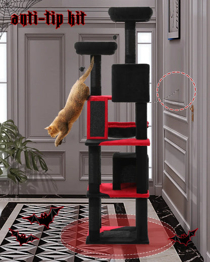 H180CM Large Cat Tree for Indoor Tall Tower for Cat Multi-Level Plush with Natural Sisal Scratching Post Condos Perches Hammock