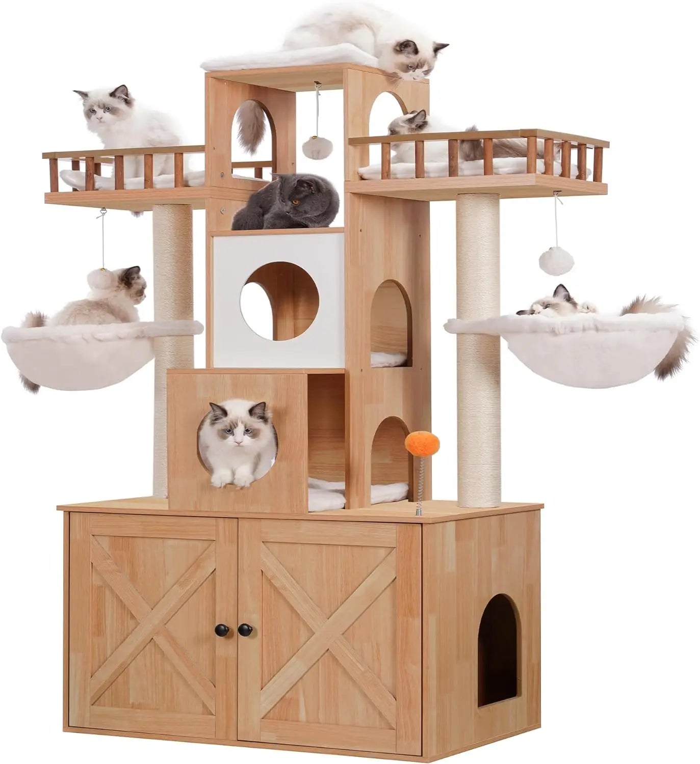 Cat Tree with Litter Box Enclosure for Indoor Big Cat, Cat Tower for Large Cats 20 lbs Heavy Duty, Modern Cat Condo Furniture