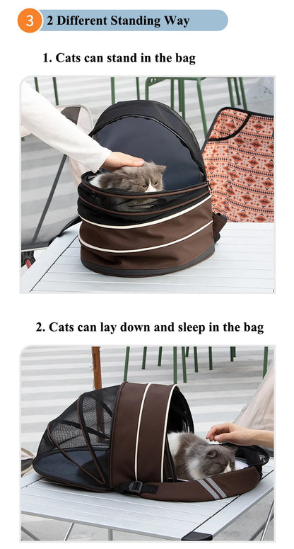 Cat Backpack for Pet Breathable Expandable Cat Carrier Large Capacity Escape Proof Handy Outdoor Travel Pet Carrier Bag Foldable