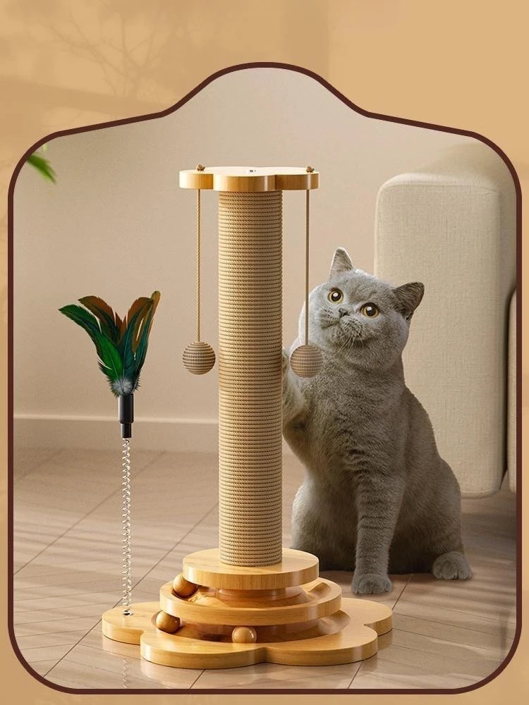 Pet Cat Toy Solid Wood Cat Turntable Funny Cat Stick  Balls Durable Sisal Scratching Board Cat Supplies Cat Grab Column