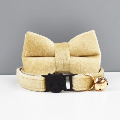 Fashion Pet Cat Collar Velvet Bowknot Kitten Collars with Bell Adjustable Safety Buckle Kitten Bow Tie Collar Pets Accessories